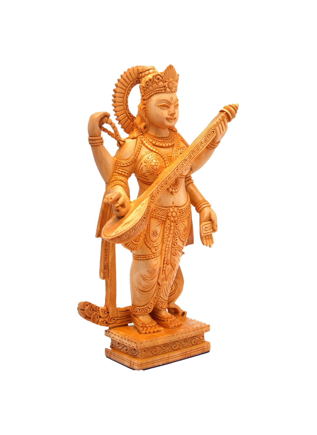 CraftVatika Wood Saraswati Idol Handmade - Imagem 3