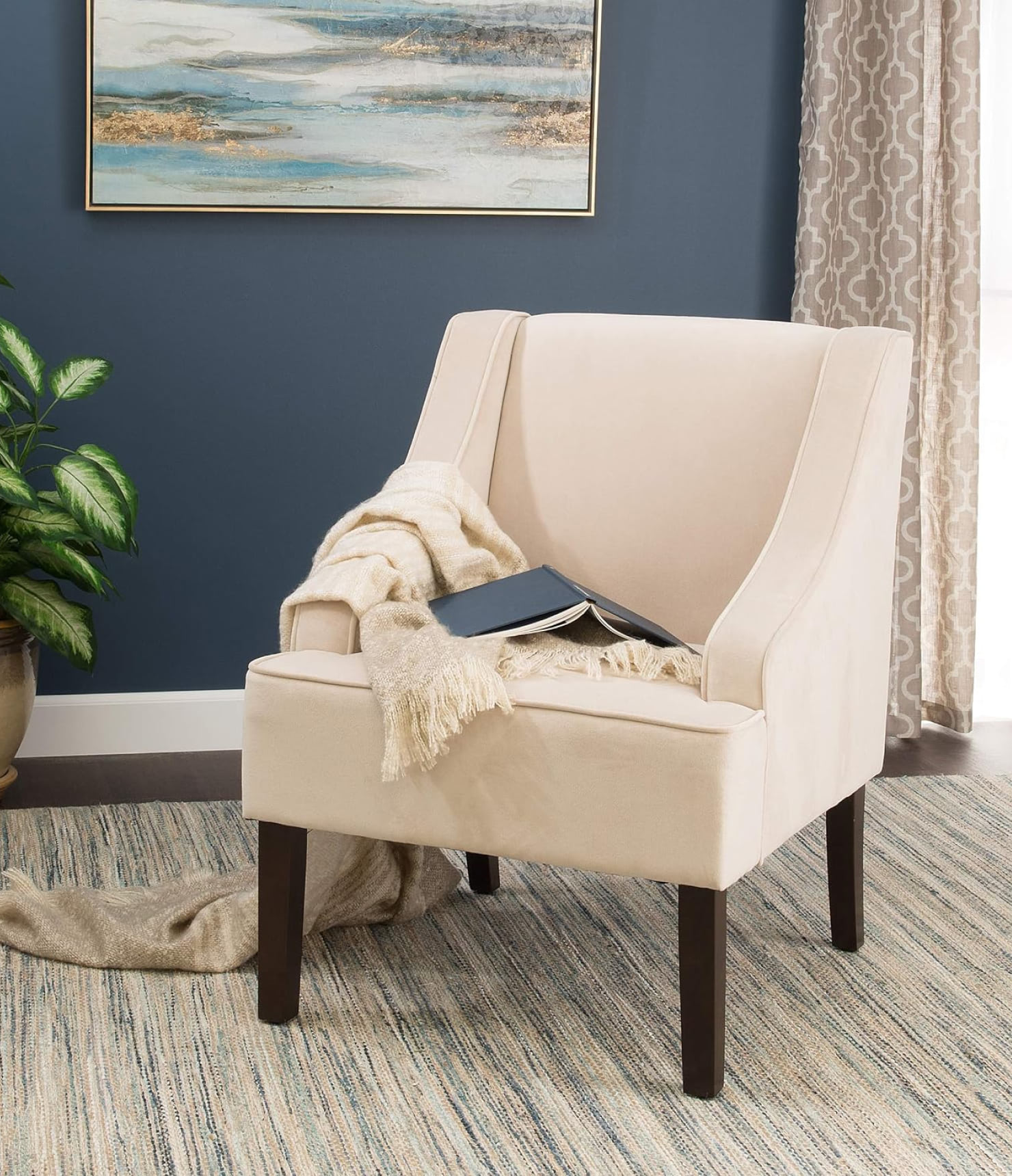 Swoop Arm Living-Room-Chairs, Cream Velvet - Imagem 2