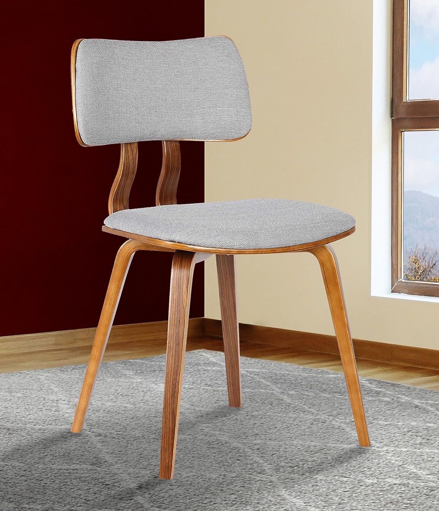 Jaguar Dining Chair in Grey Fabric and Walnut Wood - Imagem 2